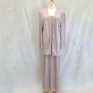 Alex Evenings formal metallic maxi sheath slinky dress & open jacket set size 12